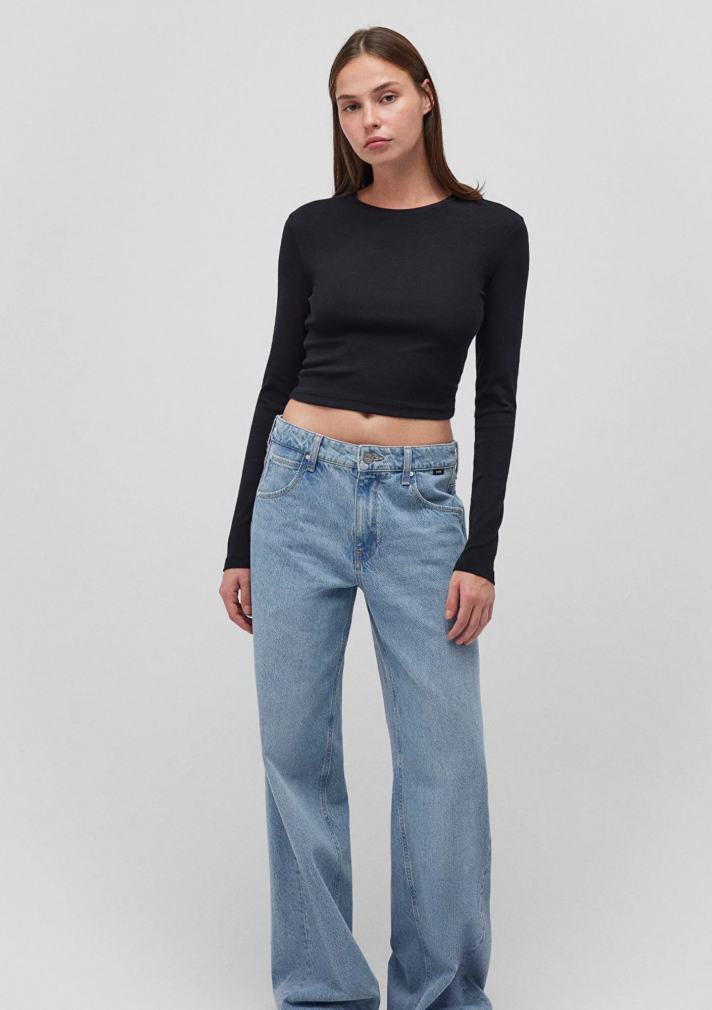 Black Long Sleeve Crop Basic T-Shirt