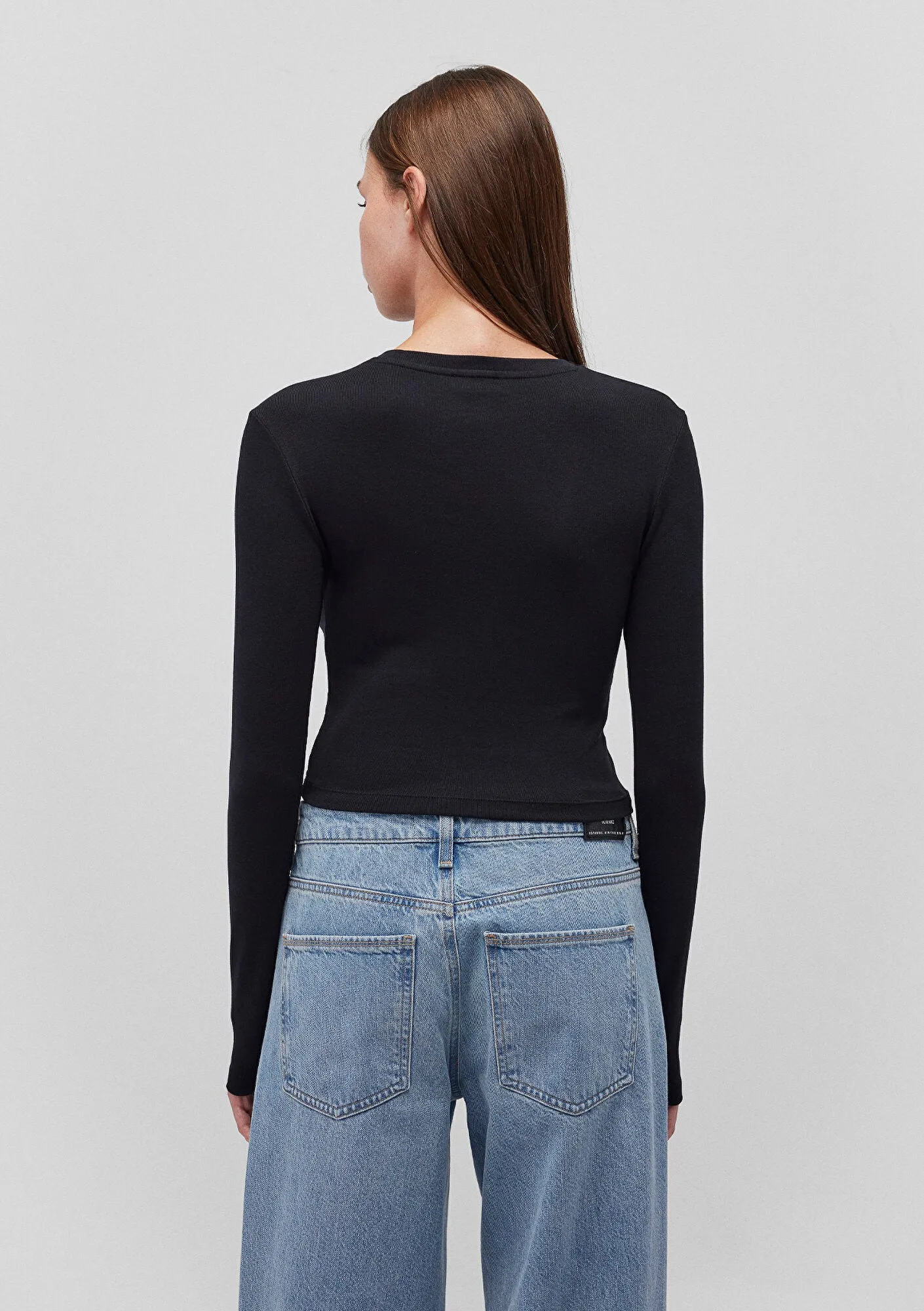 Black Long Sleeve Crop Basic T-Shirt