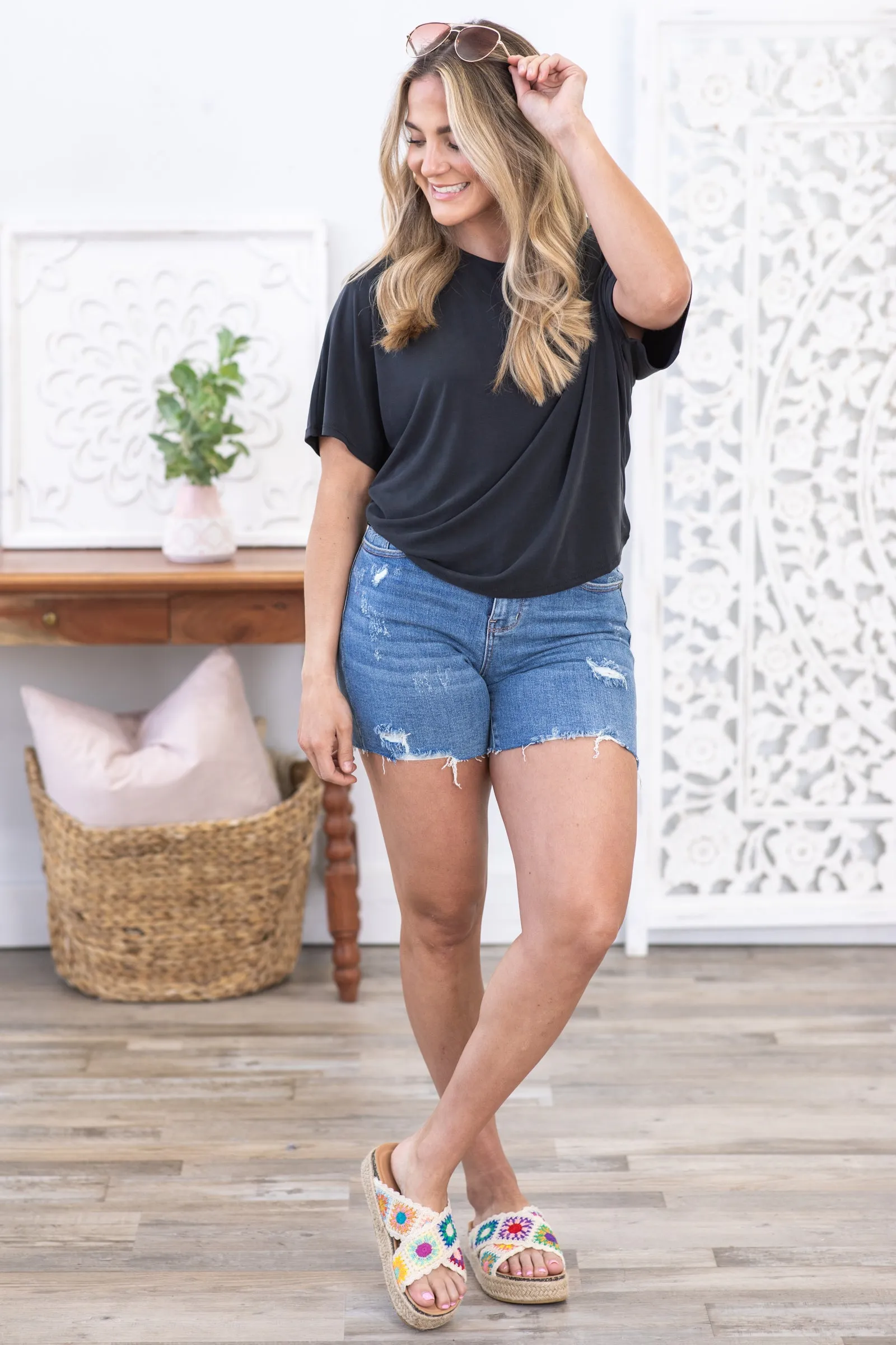 Black Soft Dolman Sleeve Knit Top