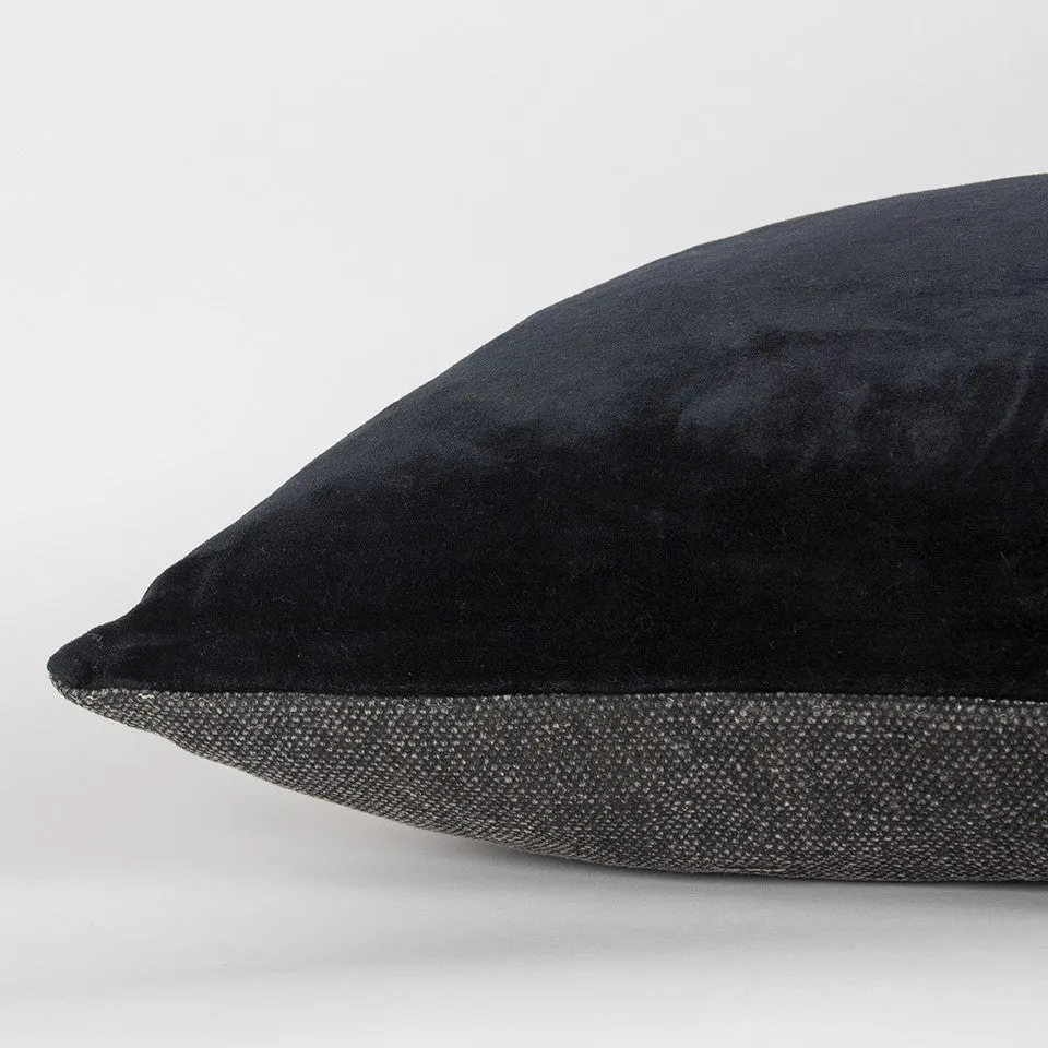 Black Solid Reversible Cotton Velvet Throw Pillow