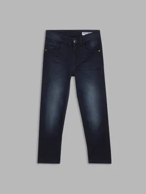 Blue Giraffe Boys Blue Solid Straight Fit Jeans