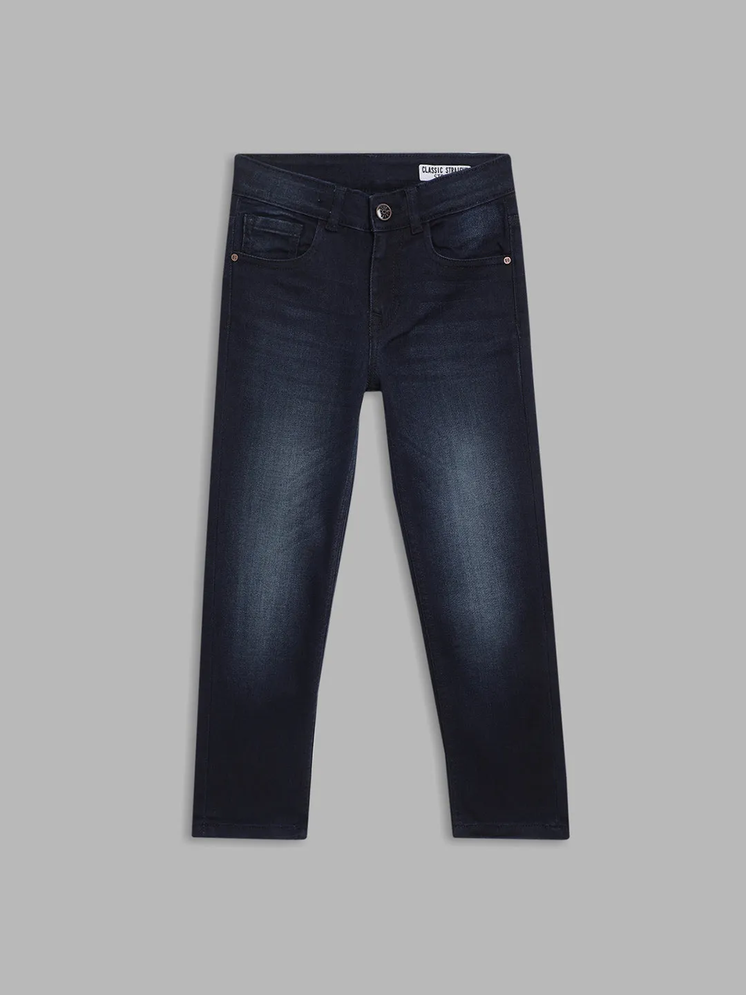 Blue Giraffe Boys Blue Solid Straight Fit Jeans