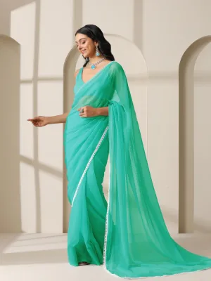 Blue Ice Chiffon with Lace and Self Blouse Fabric