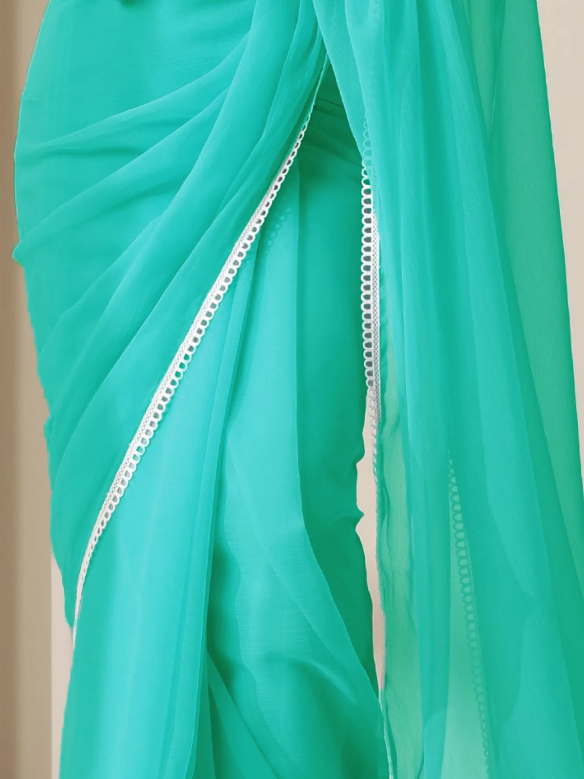 Blue Ice Chiffon with Lace and Self Blouse Fabric