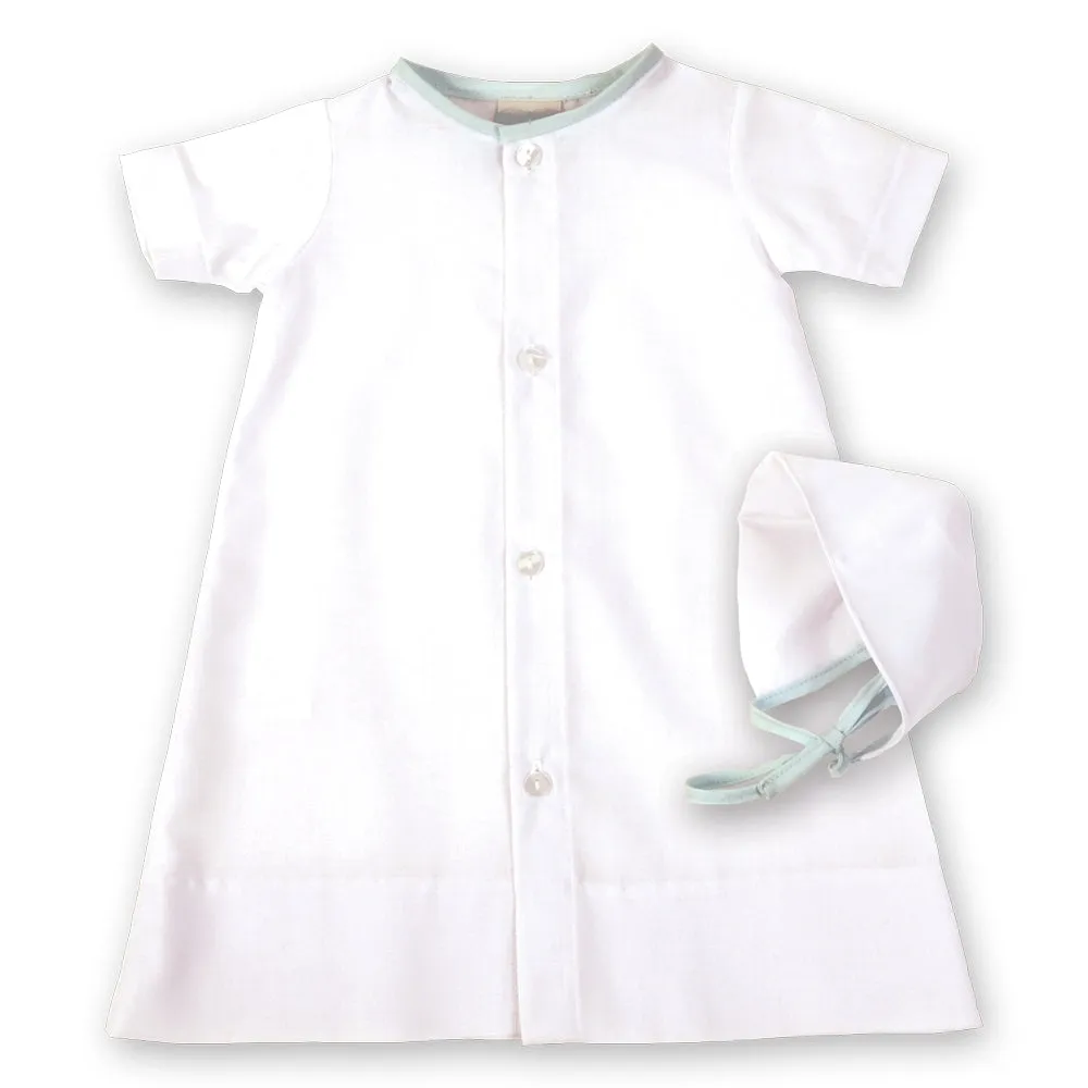 Blue Trimmed Daygown with Bonnet