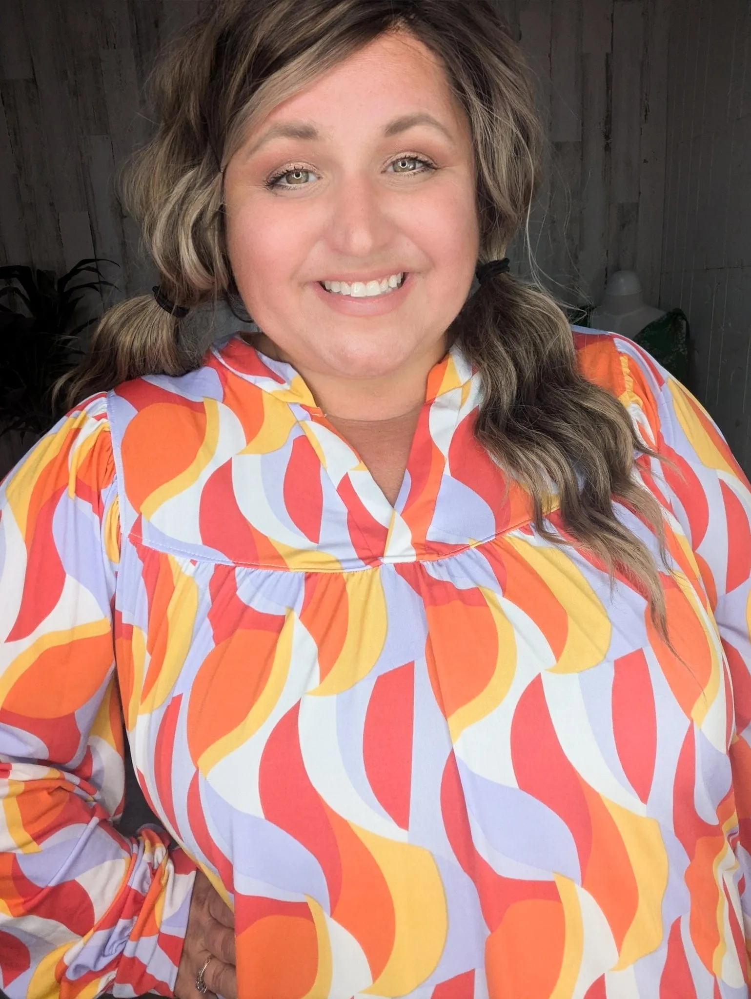 Bressa Geometric Flowy Long Sleeve w/Gabby Neckline