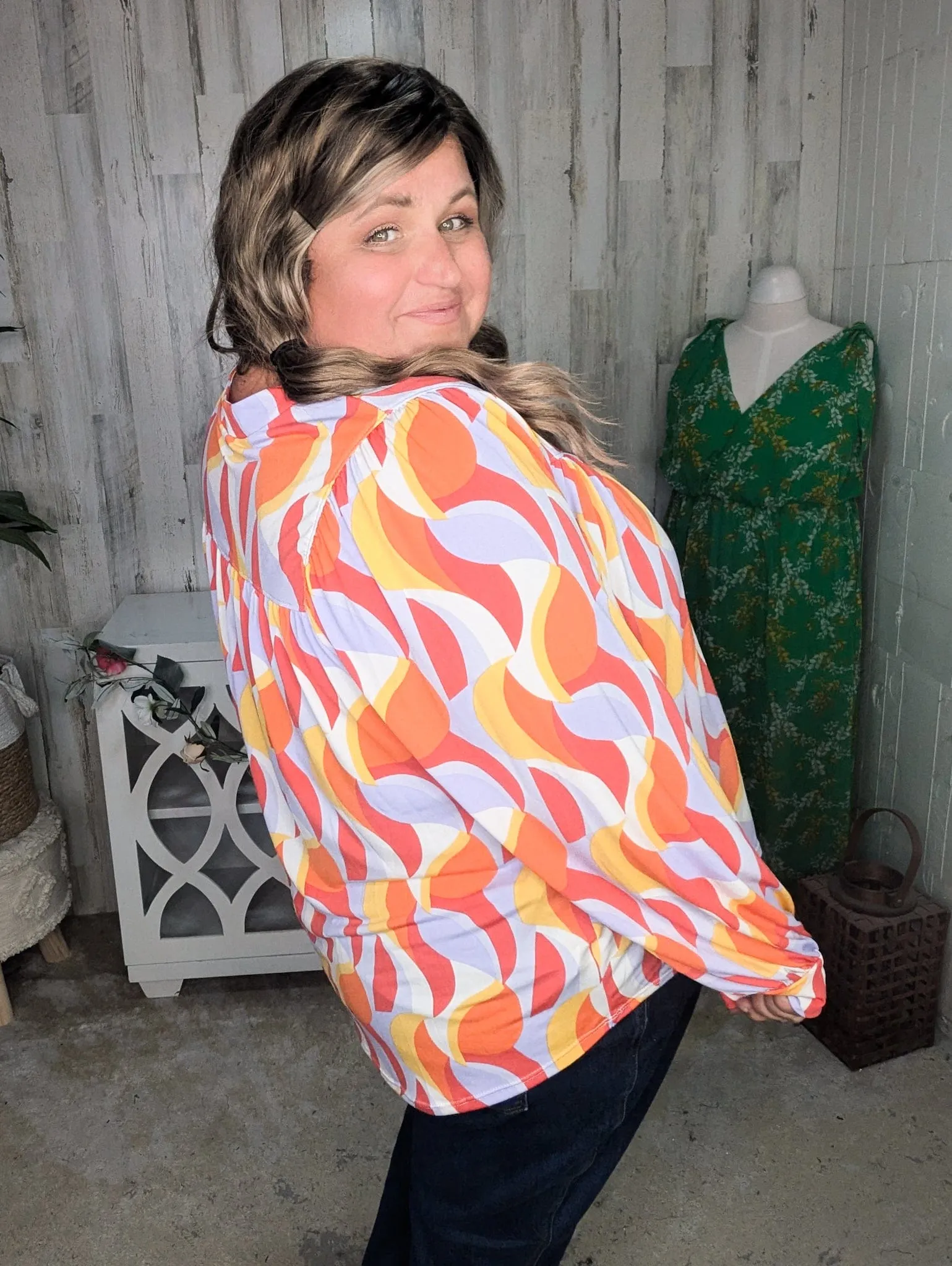 Bressa Geometric Flowy Long Sleeve w/Gabby Neckline