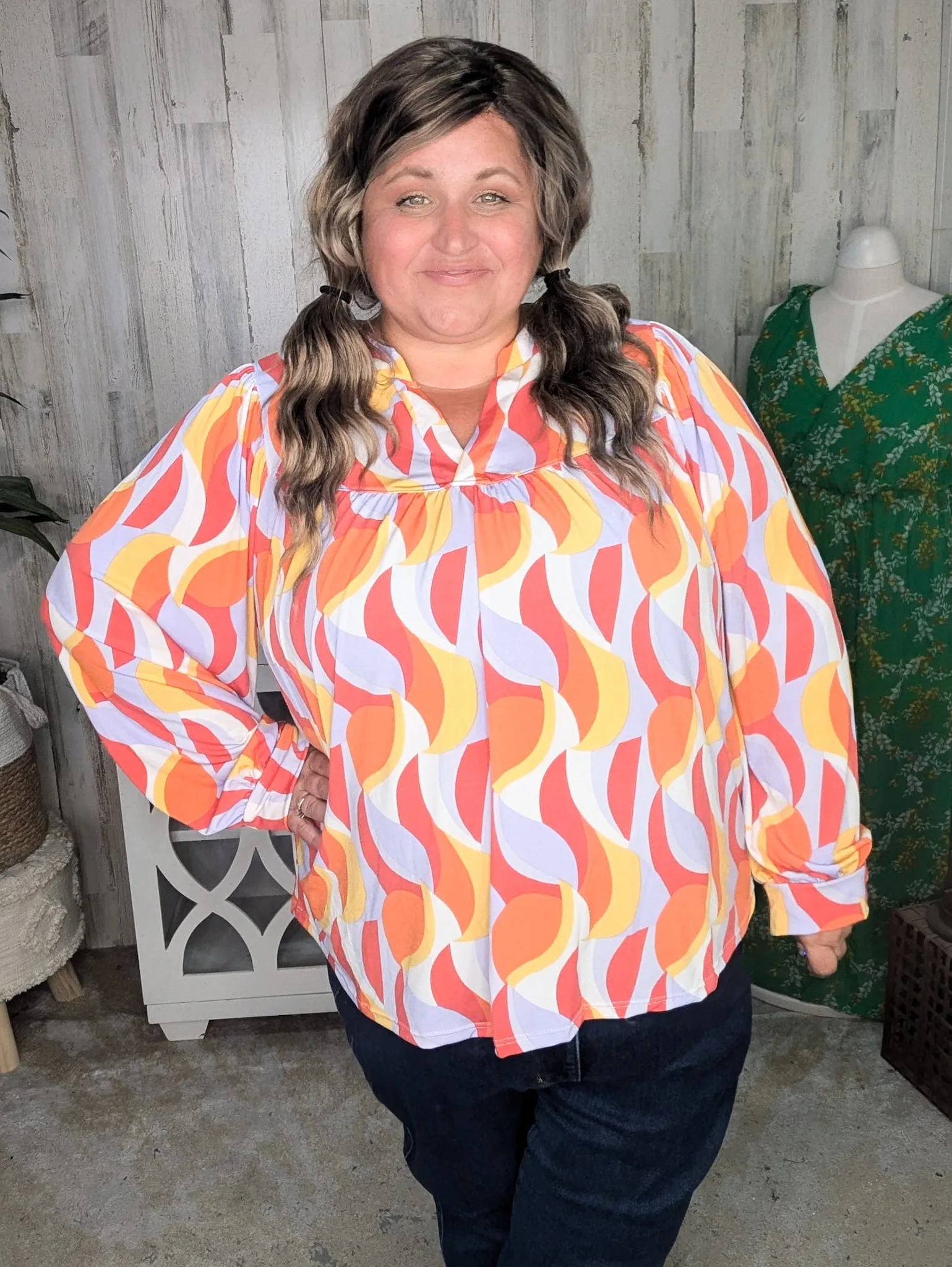 Bressa Geometric Flowy Long Sleeve w/Gabby Neckline