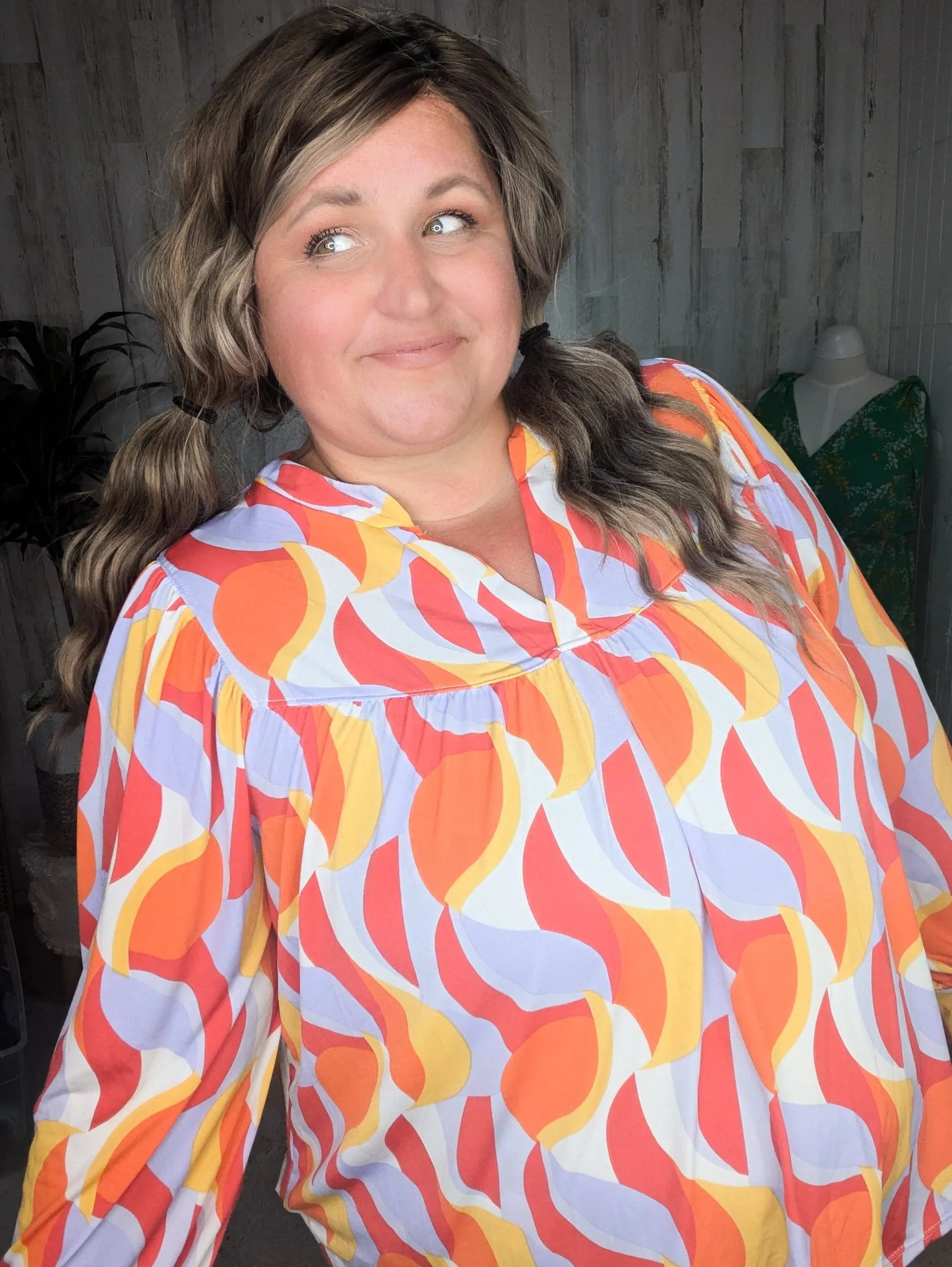 Bressa Geometric Flowy Long Sleeve w/Gabby Neckline
