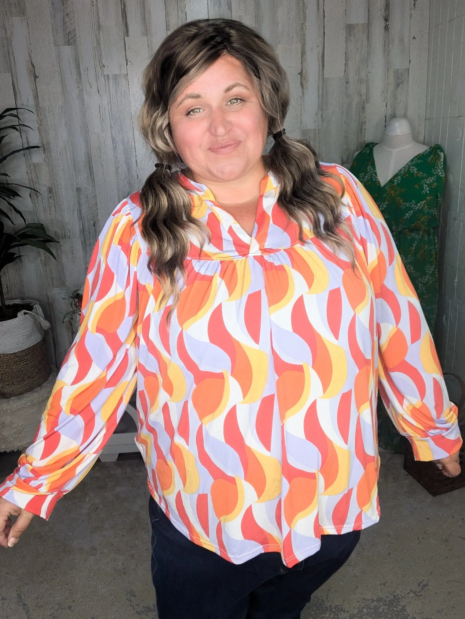 Bressa Geometric Flowy Long Sleeve w/Gabby Neckline
