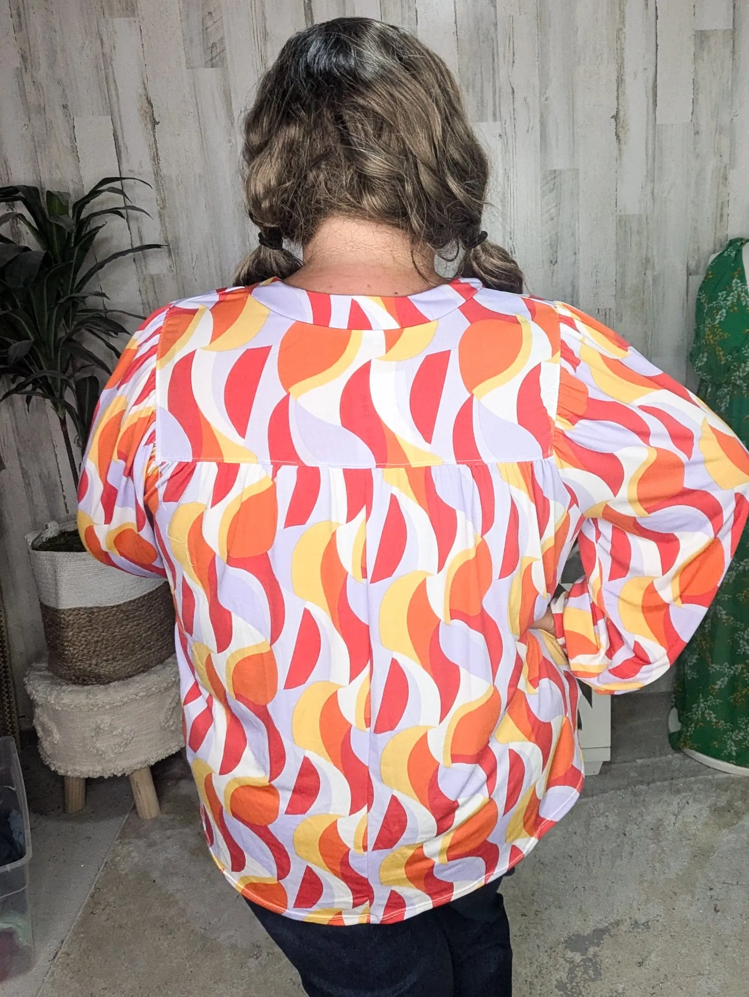 Bressa Geometric Flowy Long Sleeve w/Gabby Neckline