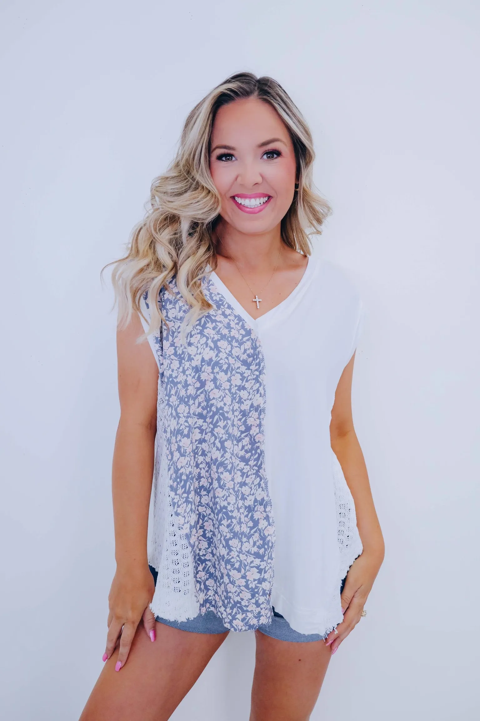 Briar Crochet Blocked V-Neck Top By POL- 2 Colors