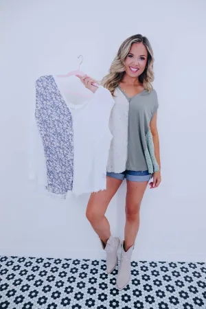 Briar Crochet Blocked V-Neck Top By POL- 2 Colors