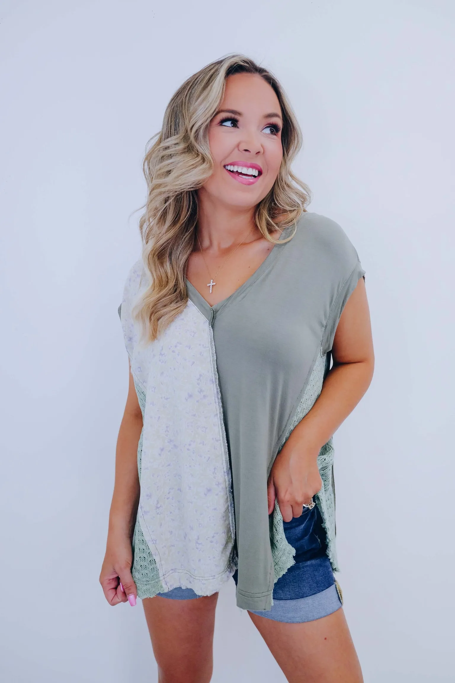 Briar Crochet Blocked V-Neck Top By POL- 2 Colors