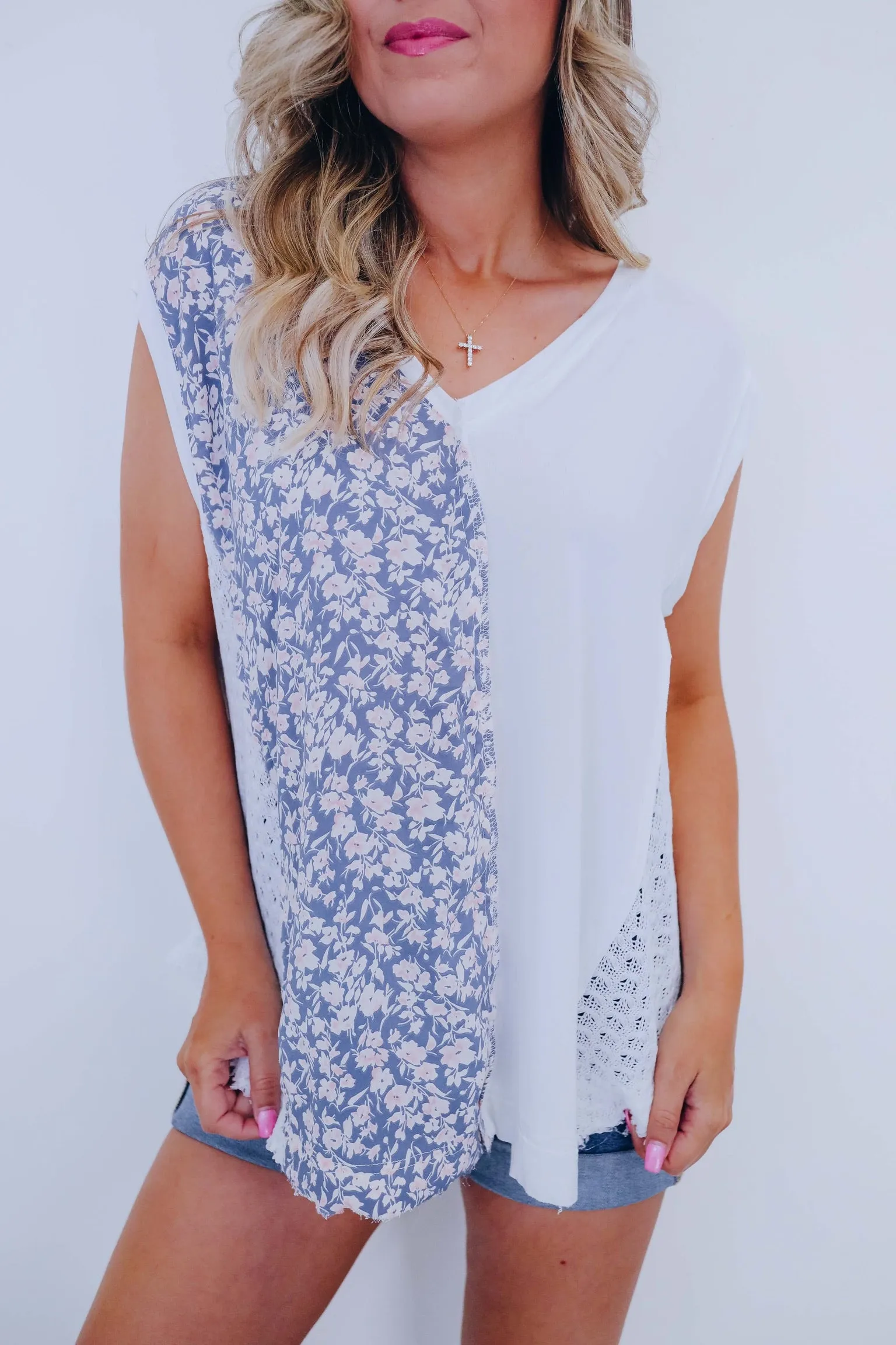 Briar Crochet Blocked V-Neck Top By POL- 2 Colors