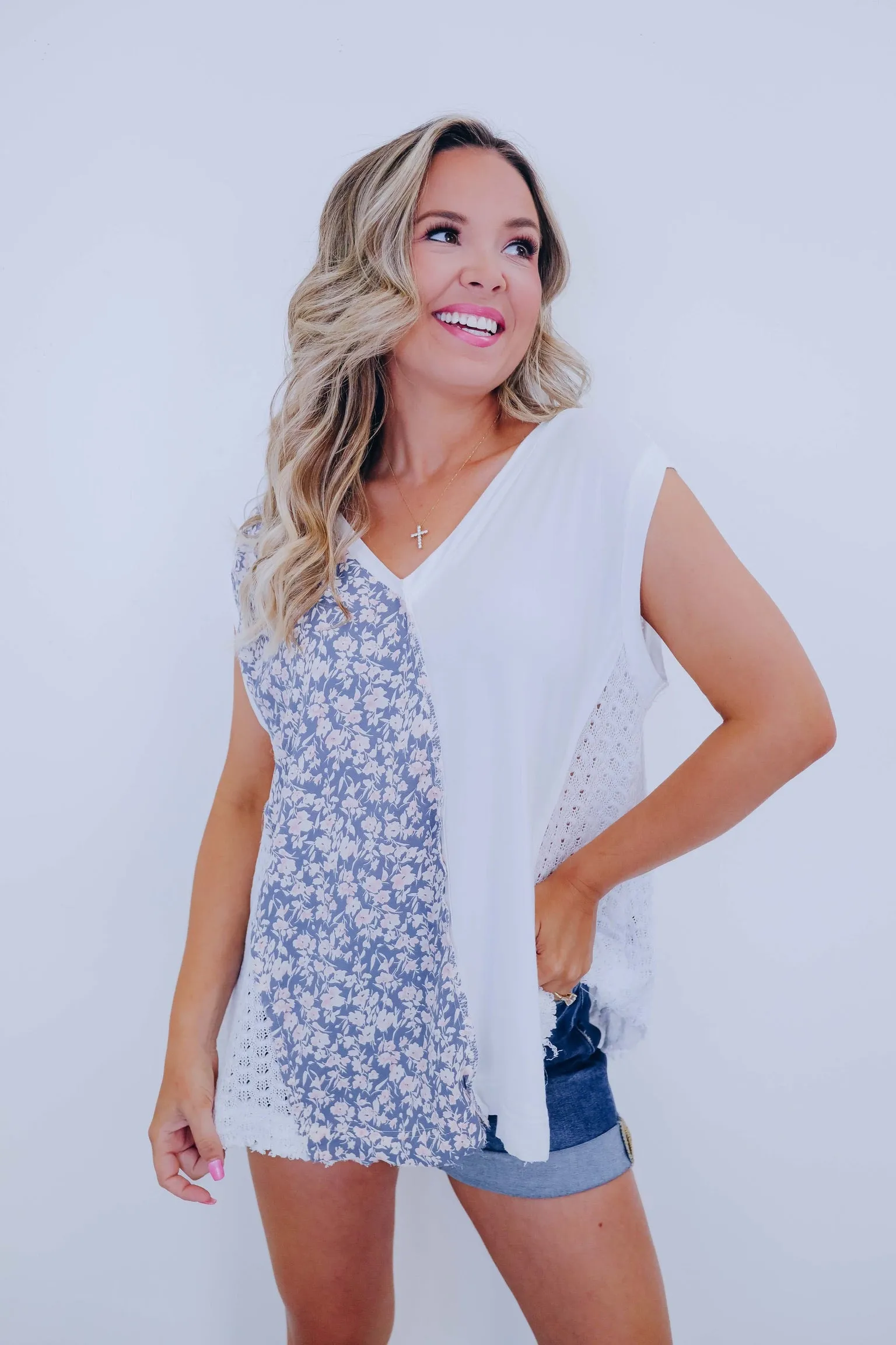 Briar Crochet Blocked V-Neck Top By POL- 2 Colors