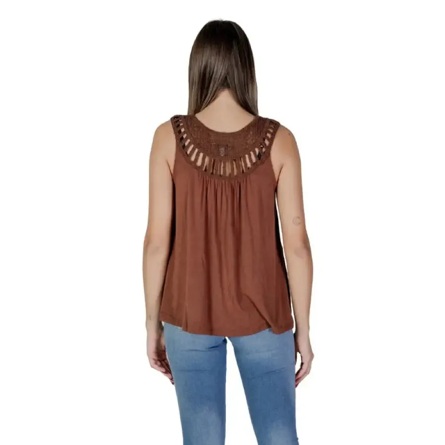 Brown Sleeveless Top with Cutout Neckline