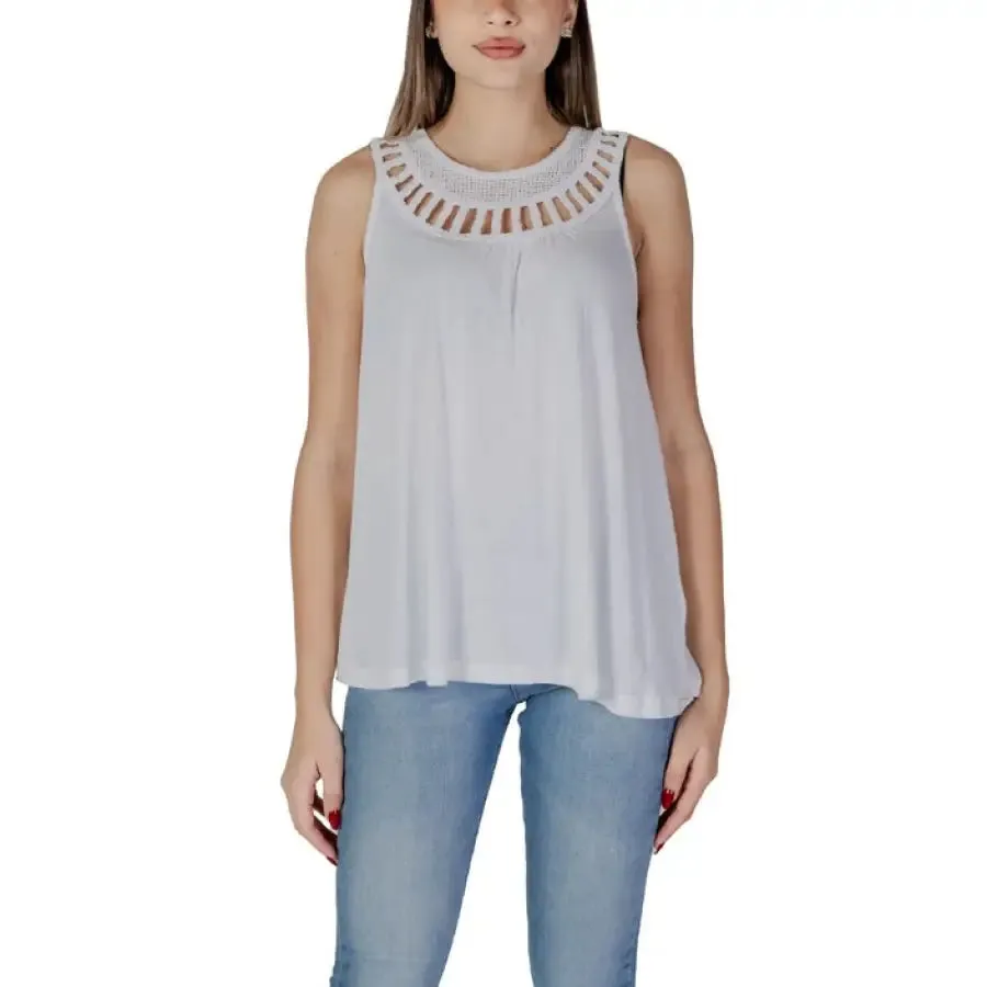 Brown Sleeveless Top with Cutout Neckline