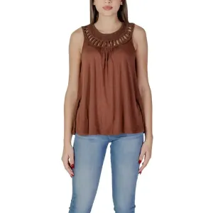 Brown Sleeveless Top with Cutout Neckline
