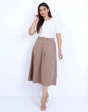 Buckle Belted Fold Pleated Skirt