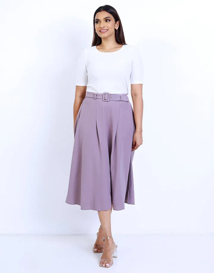 Buckle Belted Fold Pleated Skirt