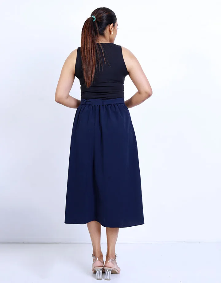 Buckle Belted Fold Pleated Skirt