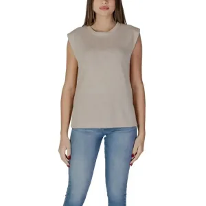 B.young Women's Beige Sleeveless Round Neck Tank Top