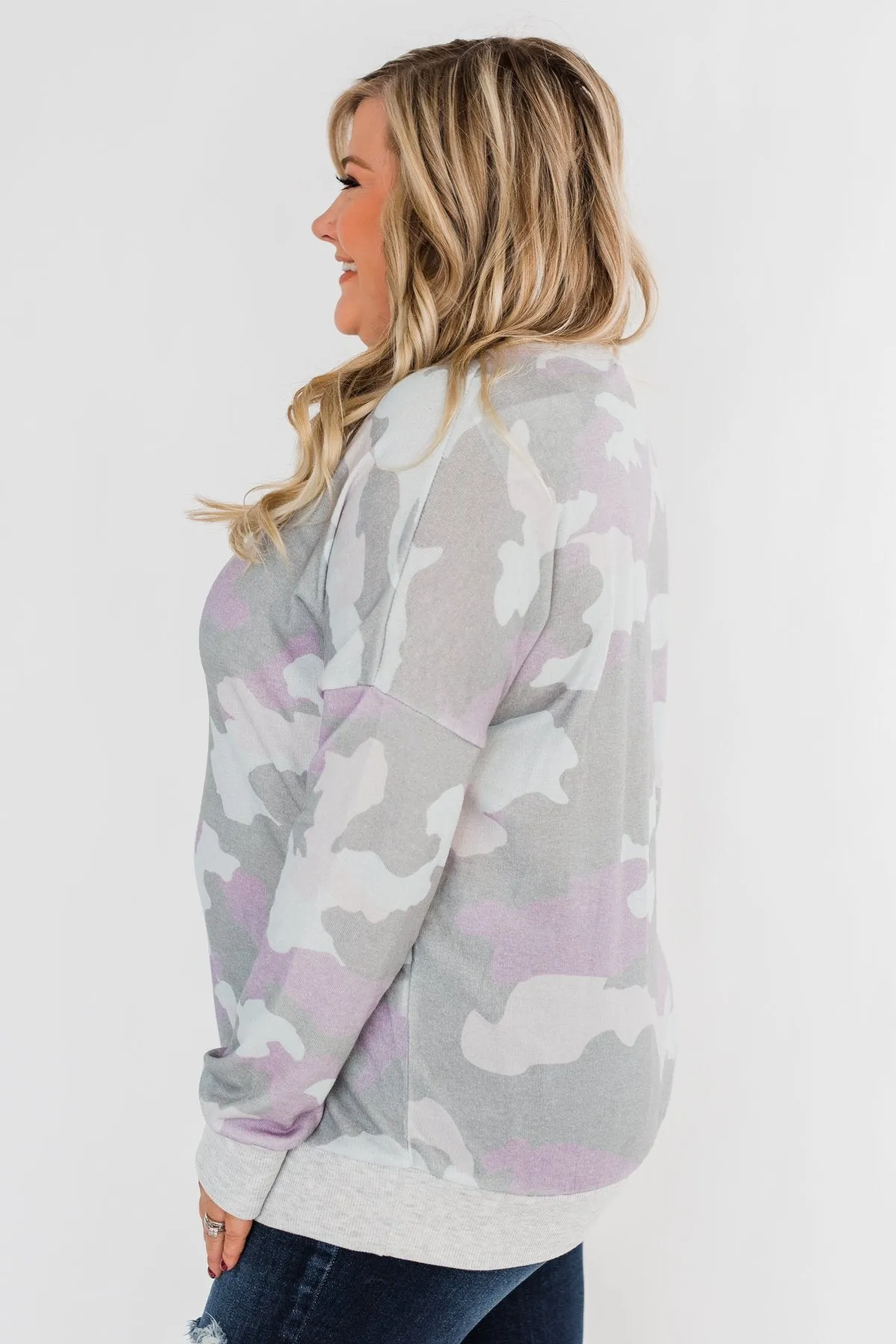 Camo Print Long Sleeve Top- Purple