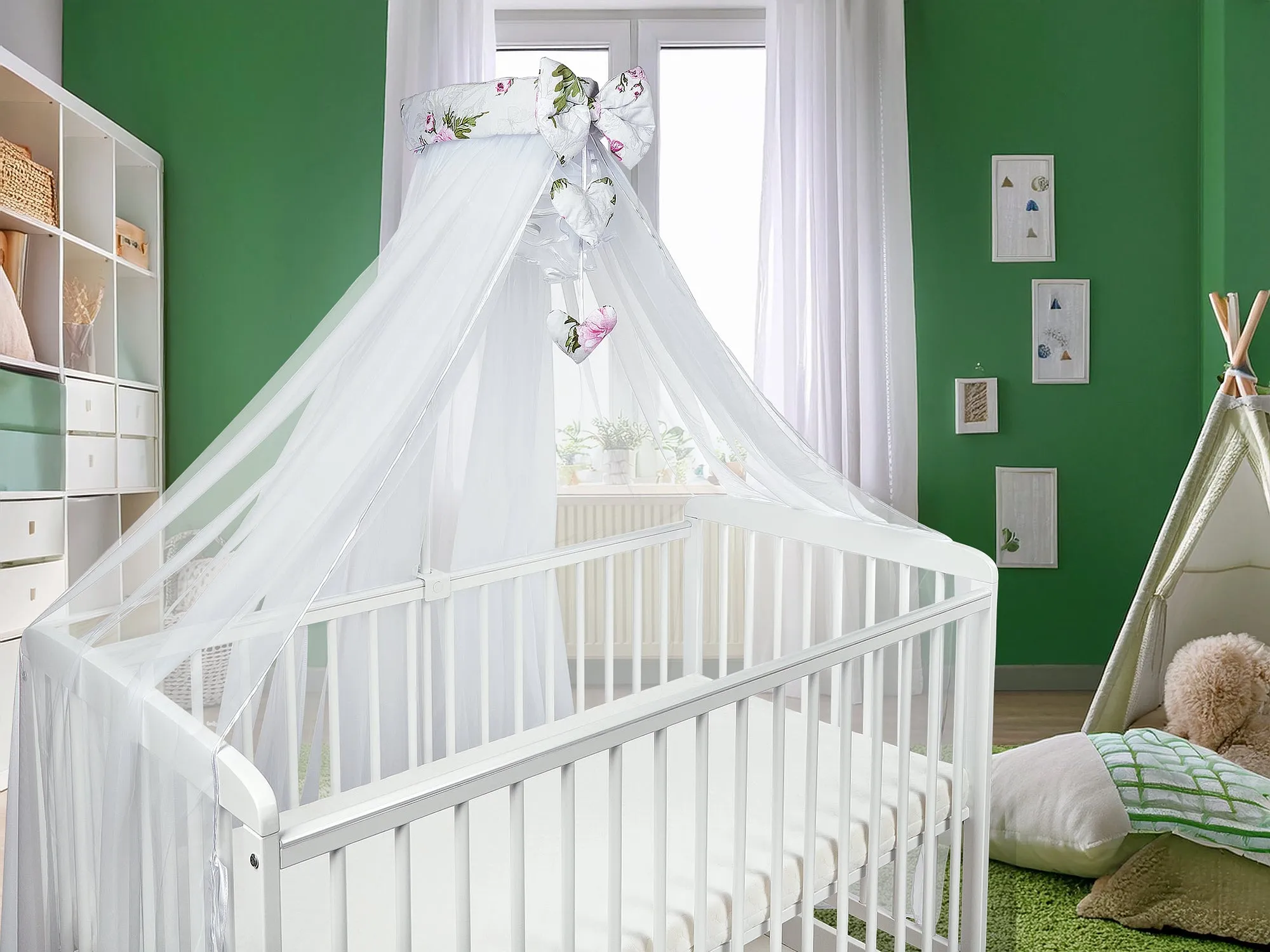 Canopy Holder Pole Bar Drape Mosquito Net with Ribbon COTBED/ COT Peony and Butterflies