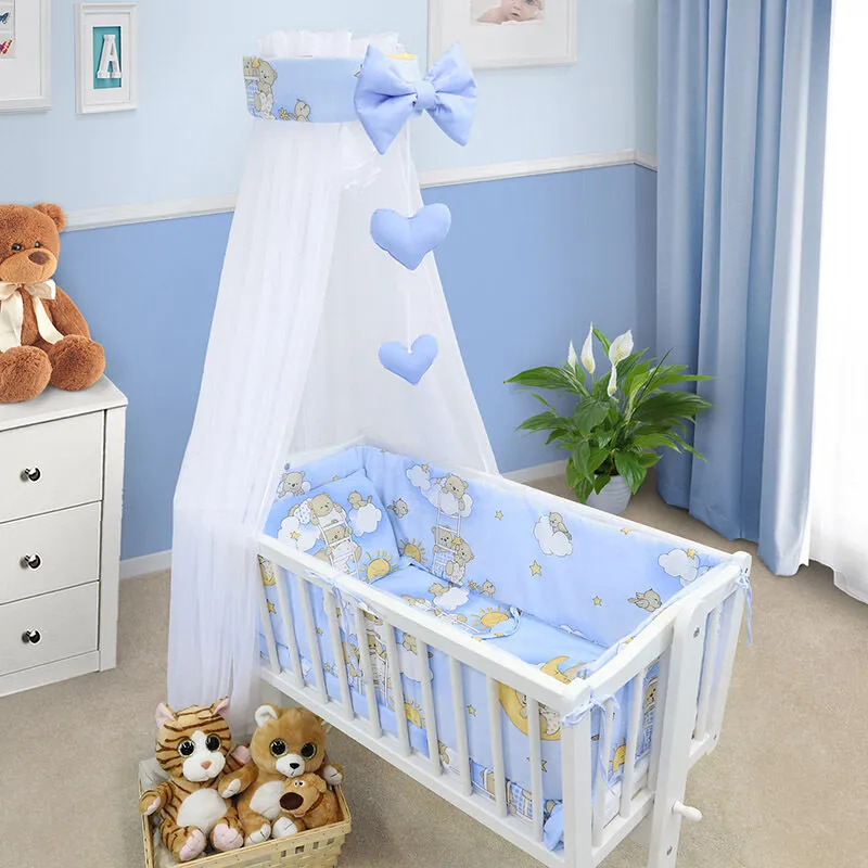 Canopy Holder Pole Bar Drape Mosquito Net With Ribbon Crib/Cradle Ladder Blue