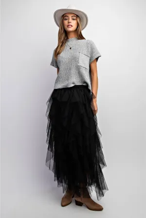 CASCADING TULLE MESH LAYERED MAX SKIRT