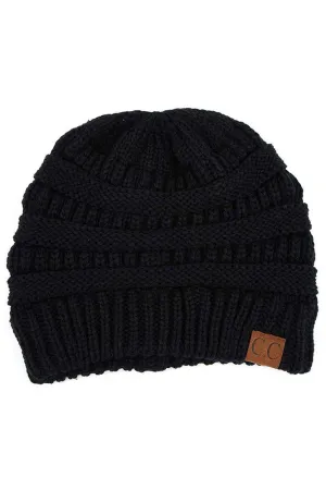 C.C Fuzzy Lining Solid Color Classic Cable Knit Beanie