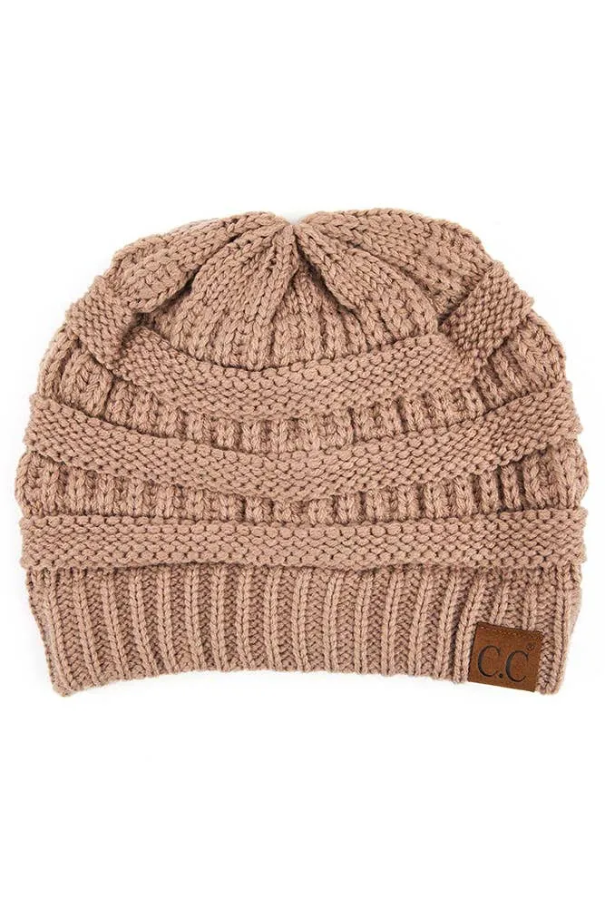 C.C Fuzzy Lining Solid Color Classic Cable Knit Beanie