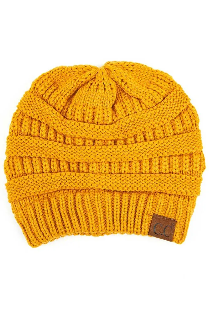 C.C Fuzzy Lining Solid Color Classic Cable Knit Beanie