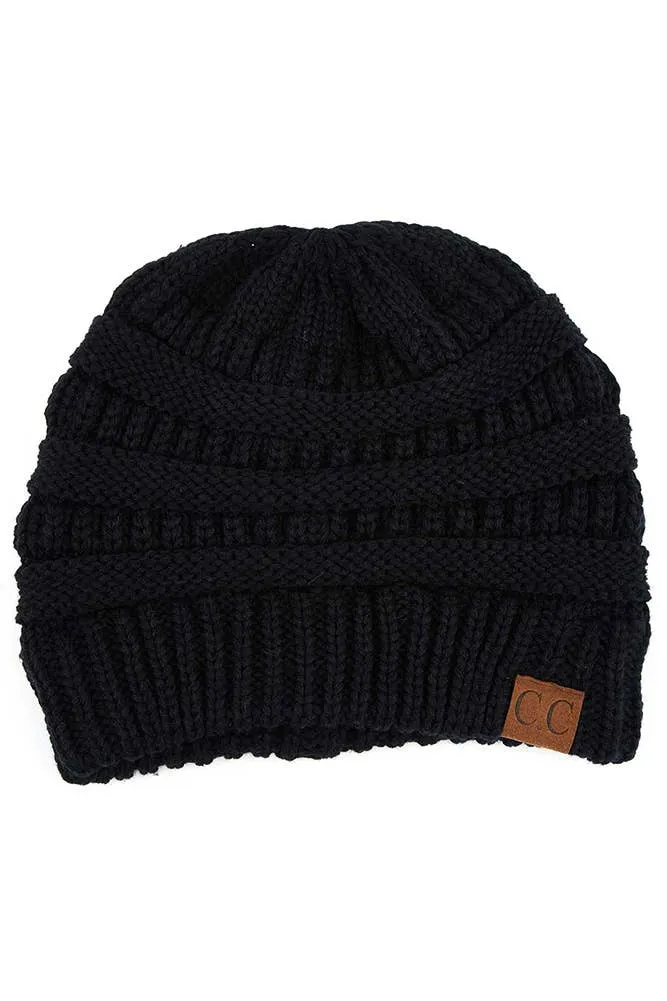 C.C Fuzzy Lining Solid Color Classic Cable Knit Beanie