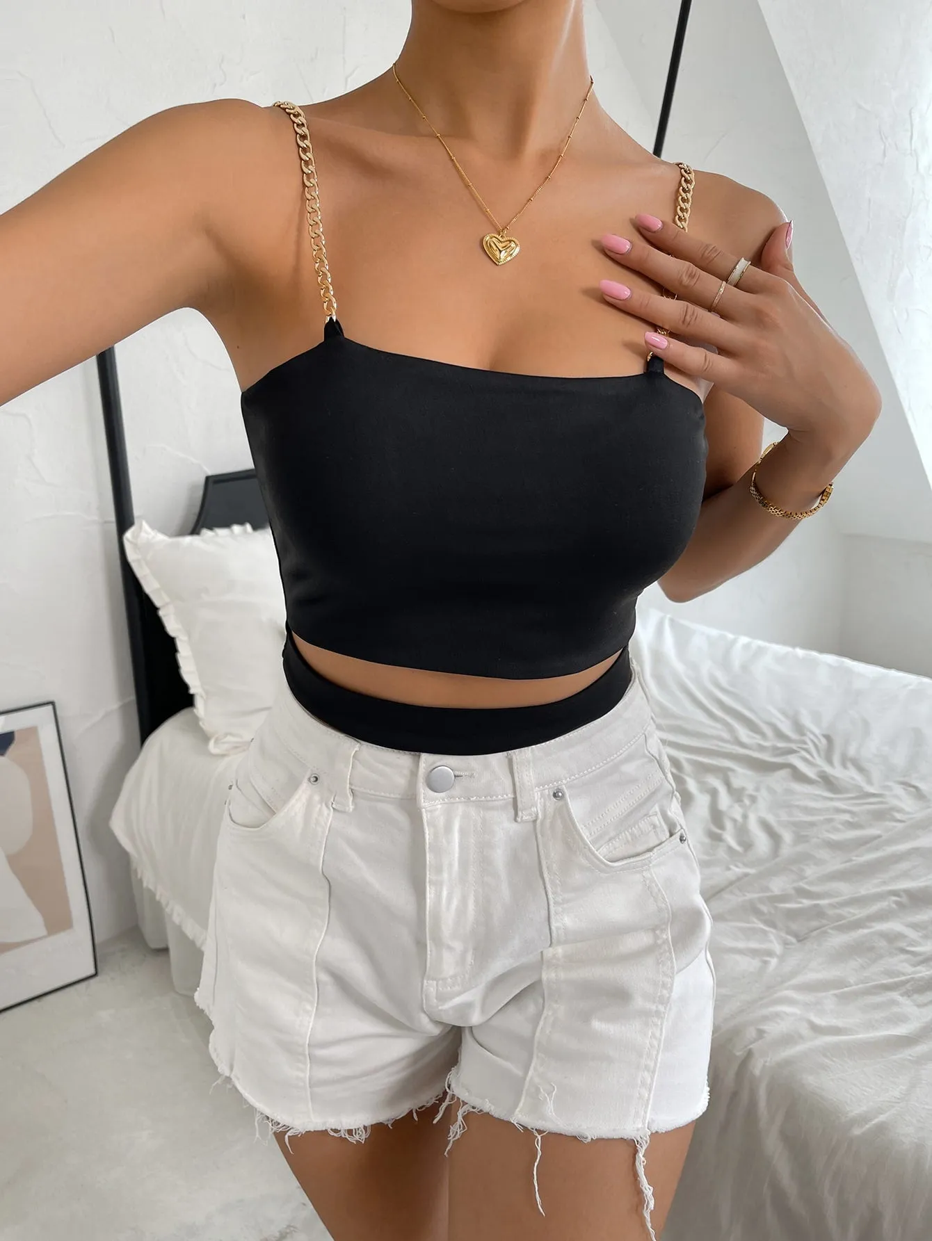 Chain Strap Cut Out Front Cami Top( Clearance Sale)
