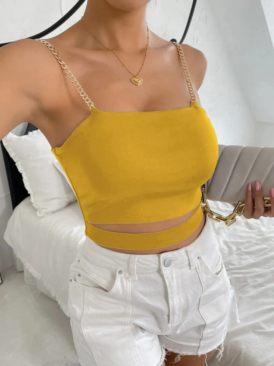 Chain Strap Cut Out Front Cami Top( Clearance Sale)