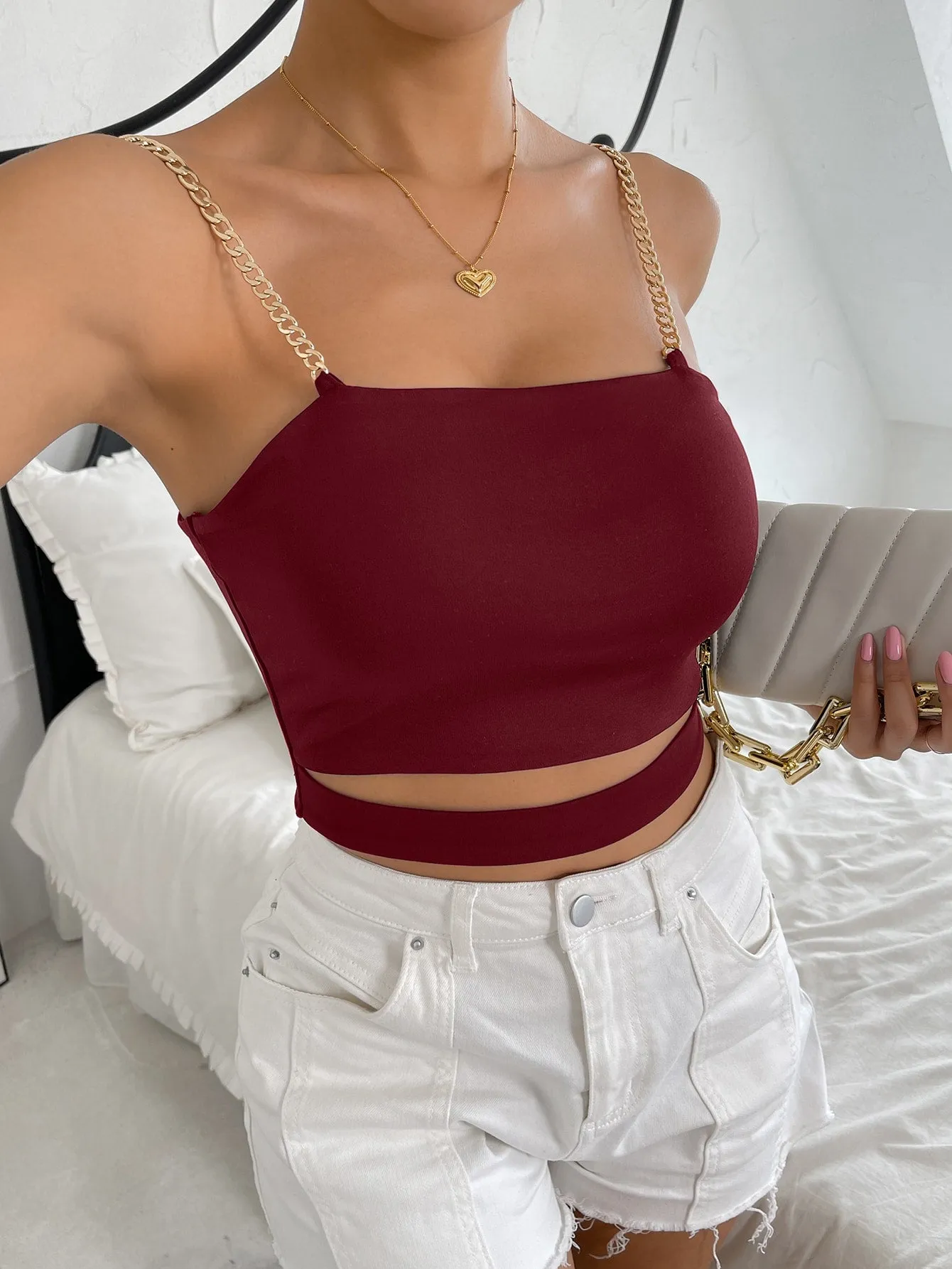 Chain Strap Cut Out Front Cami Top( Clearance Sale)