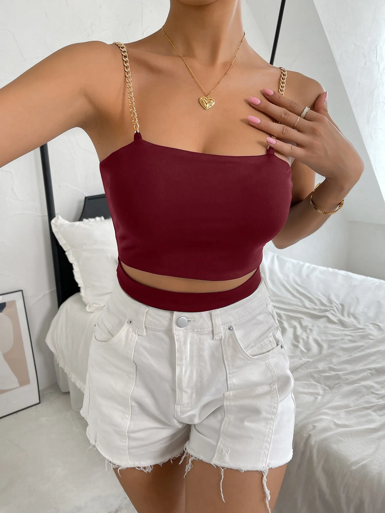 Chain Strap Cut Out Front Cami Top( Clearance Sale)
