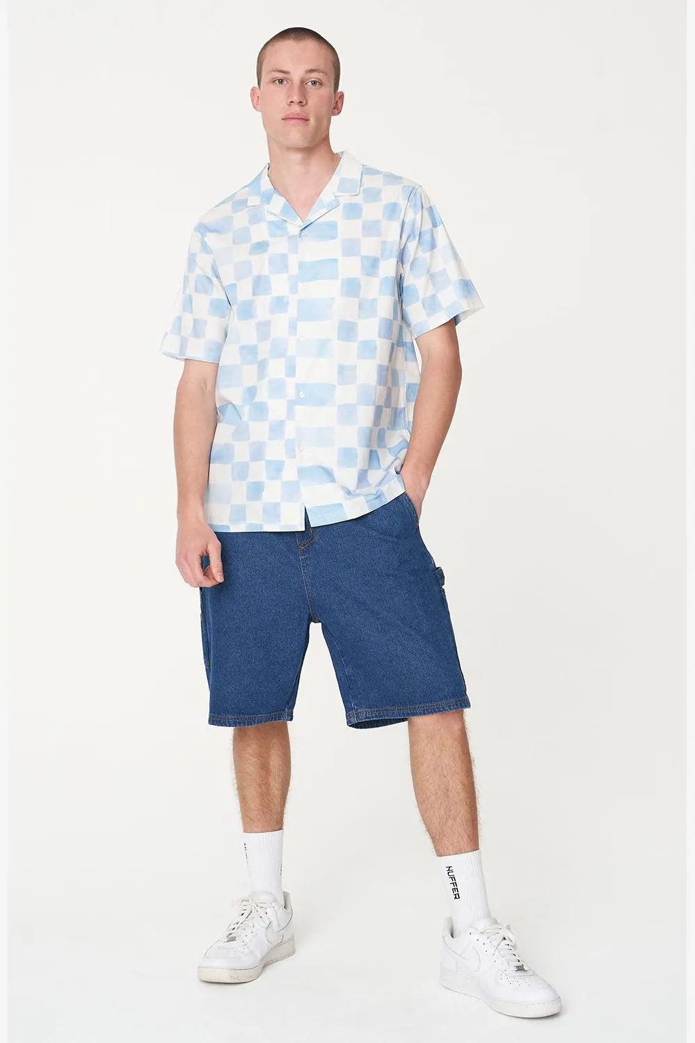 CHECKERS PARTY SHIRT - BLUE HAZE/CHALK