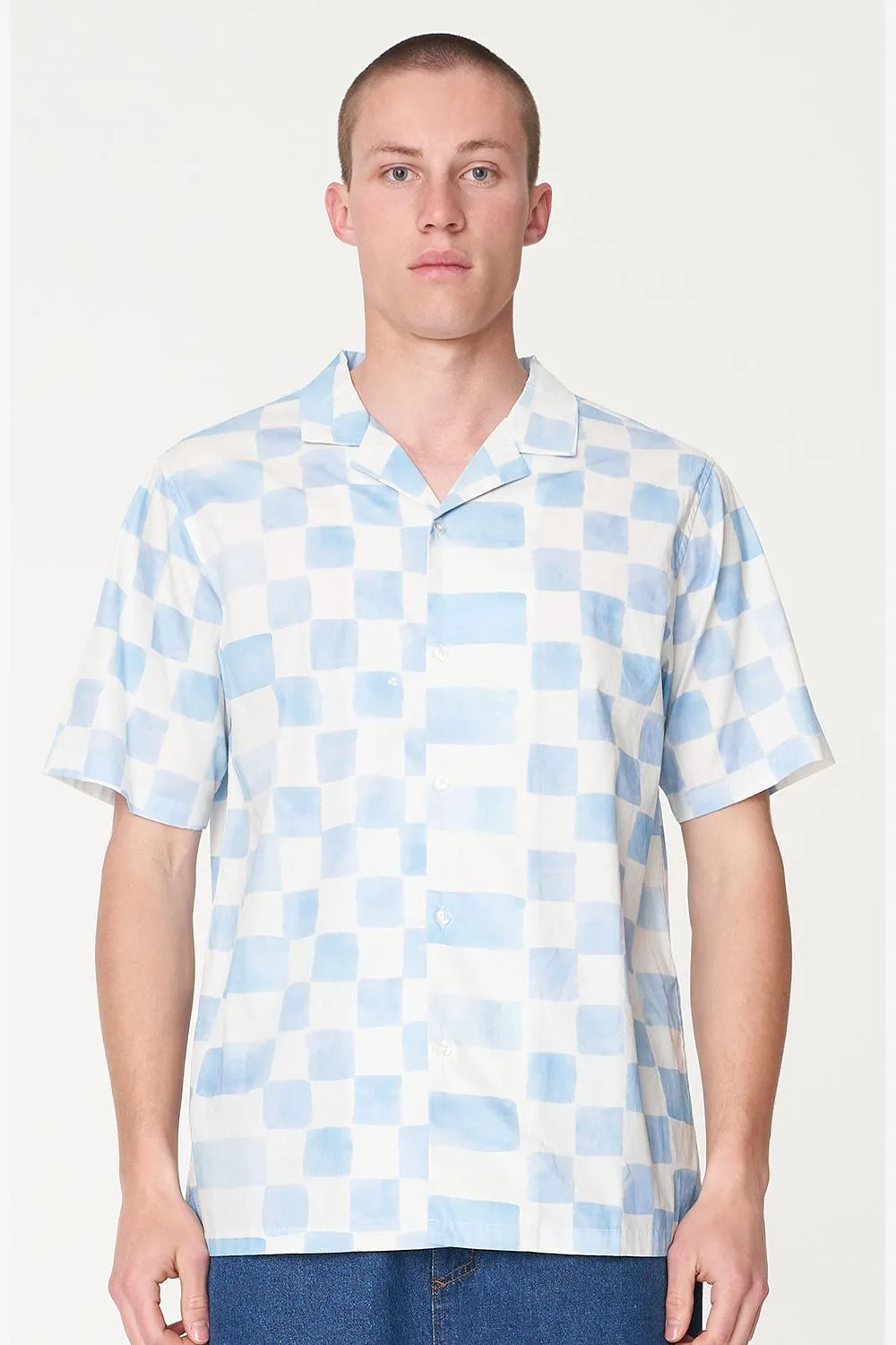 CHECKERS PARTY SHIRT - BLUE HAZE/CHALK