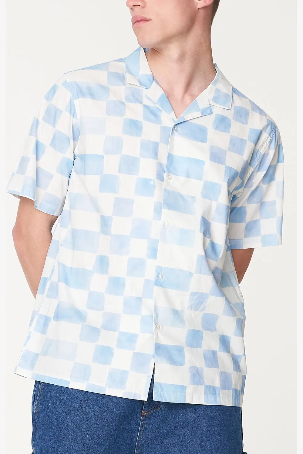 CHECKERS PARTY SHIRT - BLUE HAZE/CHALK
