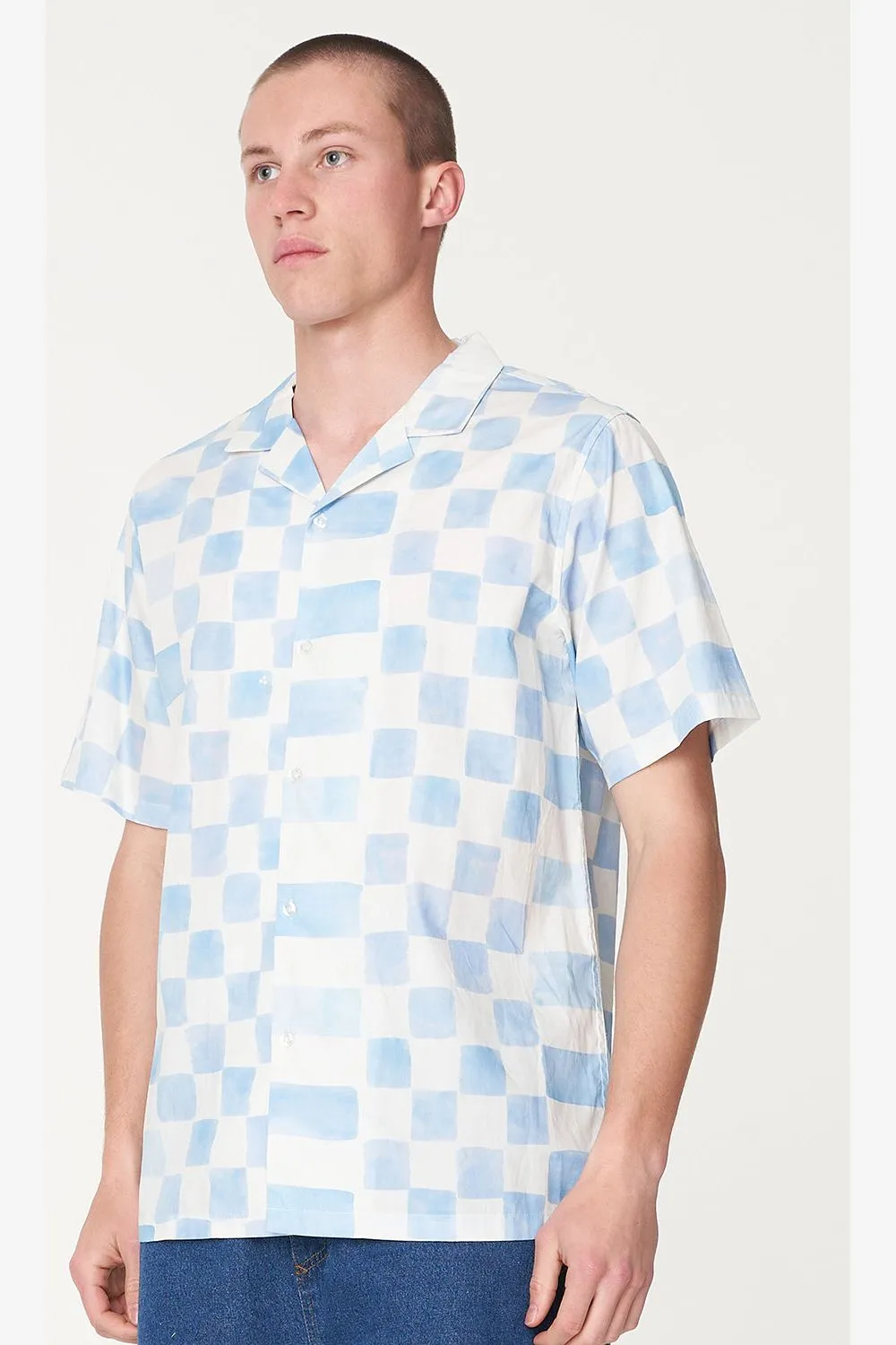 CHECKERS PARTY SHIRT - BLUE HAZE/CHALK
