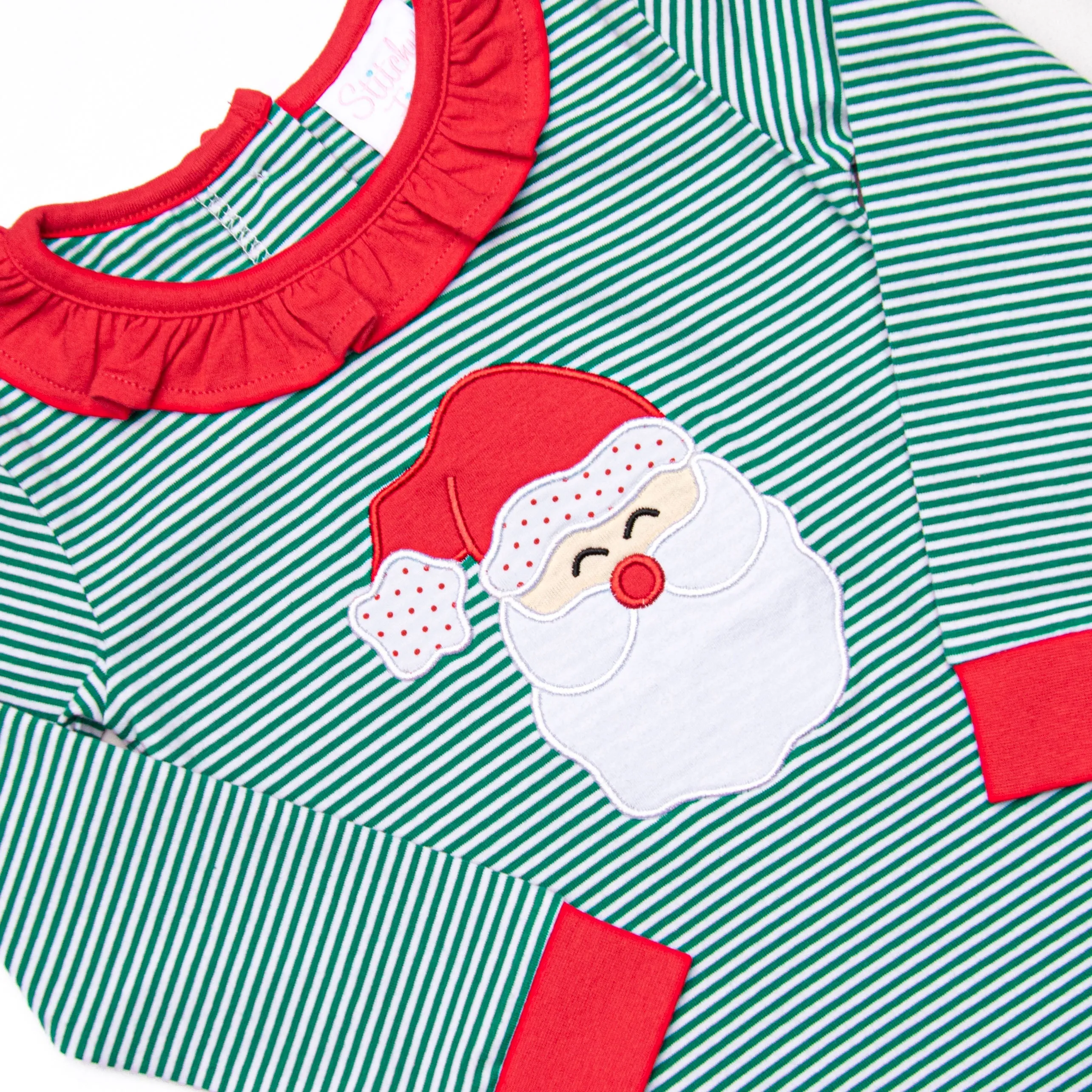 Checking It Twice Applique Ruffle Pajama Set, Red and Green