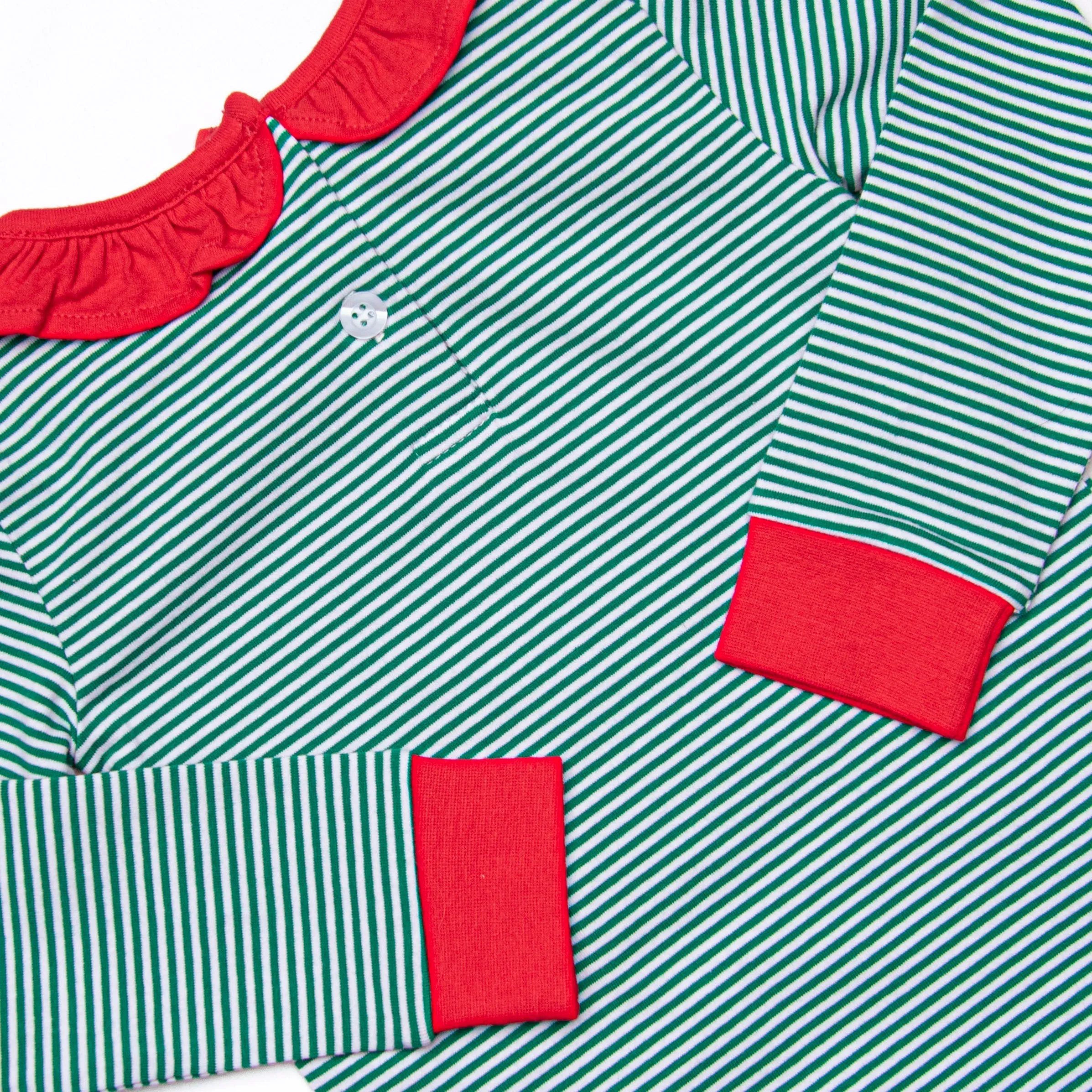 Checking It Twice Applique Ruffle Pajama Set, Red and Green