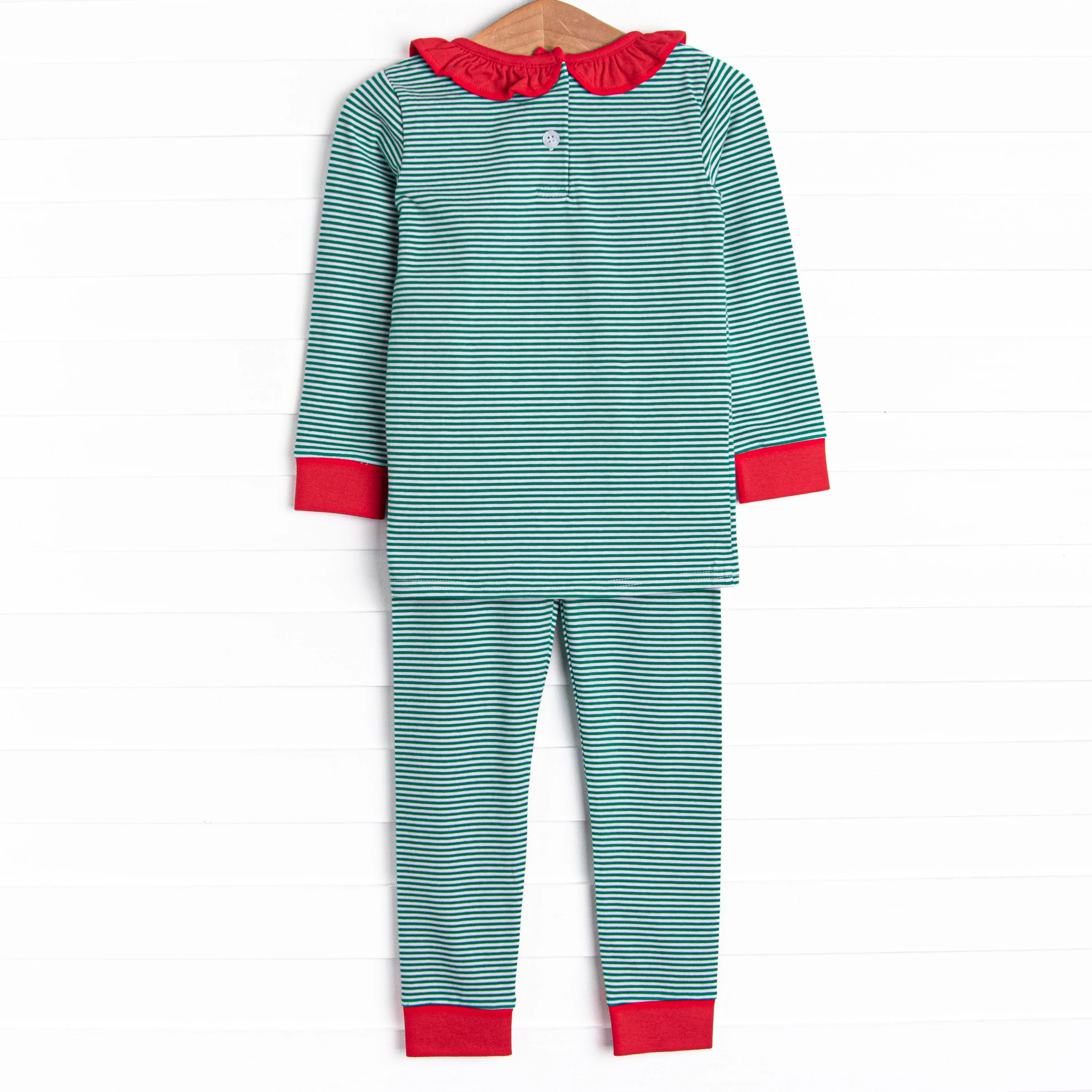 Checking It Twice Applique Ruffle Pajama Set, Red and Green