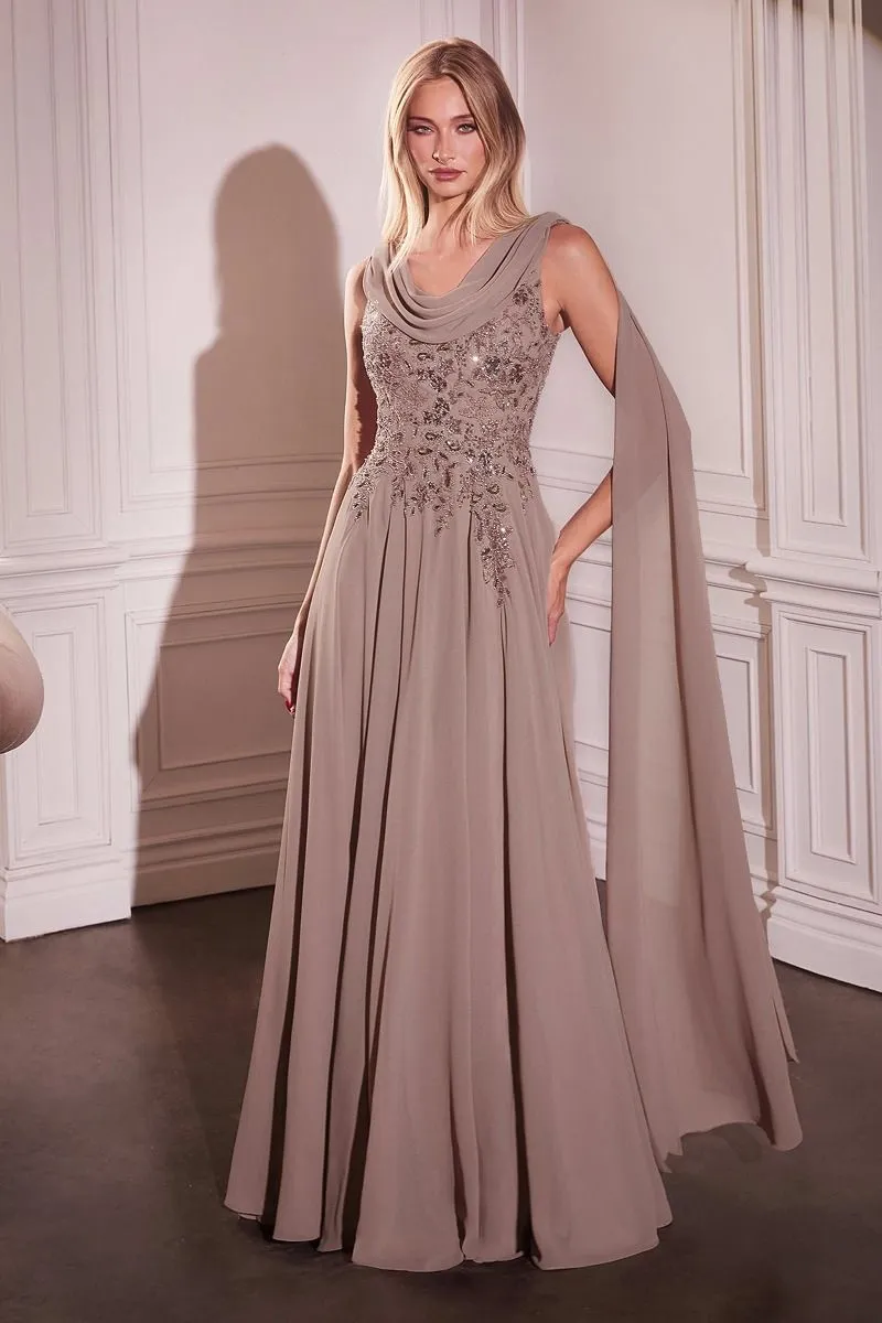 Chiffon A-Line Gown & Long Cape Sleeves (CDS509)