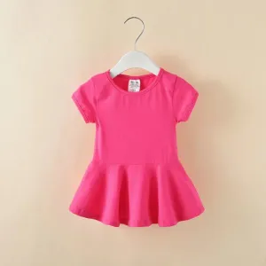 Children's Clothes Baby Girls Summer Short-sleeved T-shirts Children's Korean Princess Short Skirts, Baby Solid Color Dresses
