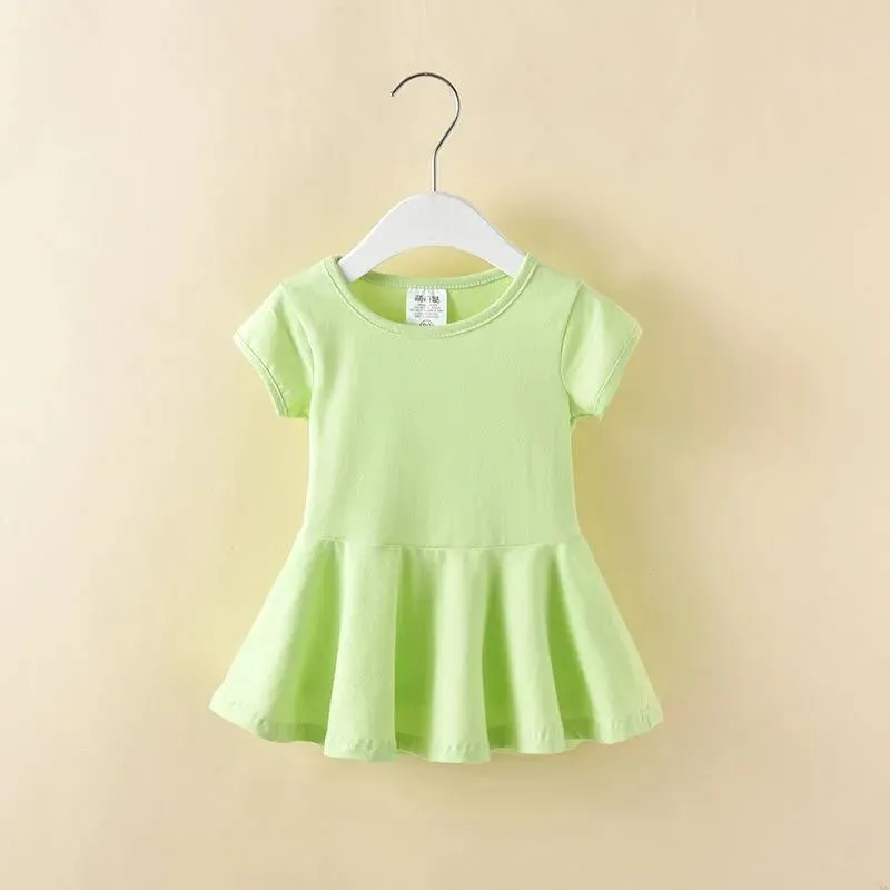 Children's Clothes Baby Girls Summer Short-sleeved T-shirts Children's Korean Princess Short Skirts, Baby Solid Color Dresses
