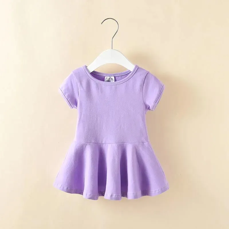 Children's Clothes Baby Girls Summer Short-sleeved T-shirts Children's Korean Princess Short Skirts, Baby Solid Color Dresses